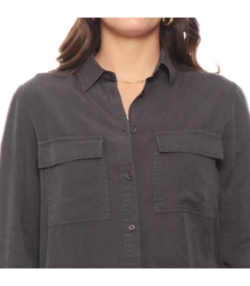 BLUSA MANGA LARGA AJUSTABLE LYOCELL CUELLO CAMISERO CON BOLSILLOS