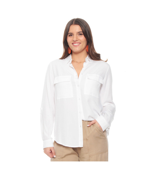 BLUSA MANGA LARGA AJUSTABLE LYOCELL CUELLO CAMISERO CON BOLSILLOS