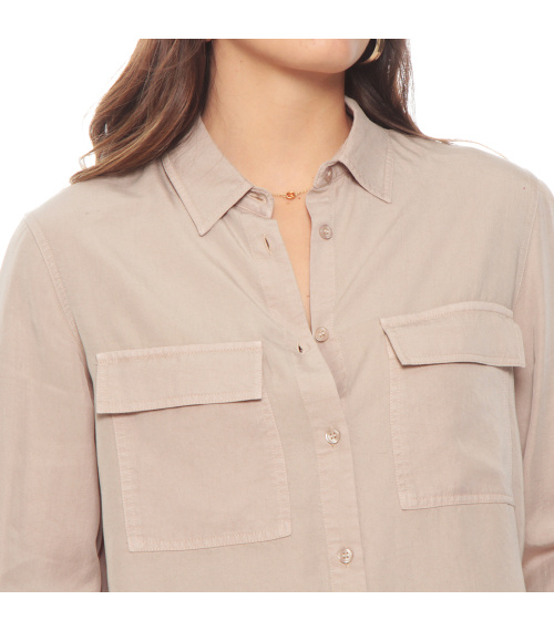 BLUSA MANGA LARGA AJUSTABLE LYOCELL CUELLO CAMISERO CON BOLSILLOS