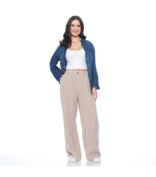 PANTALON WIDE LEG LYOCELL TIRO ALTO PRETINA ELASTICADA