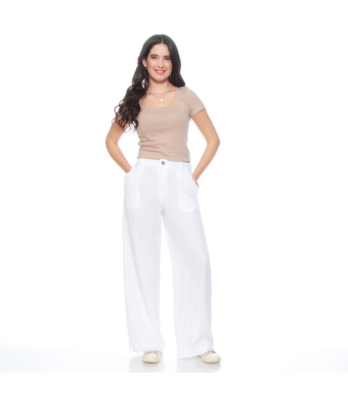 PANTALON WIDE LEG LYOCELL TIRO ALTO PRETINA ELASTICADA
