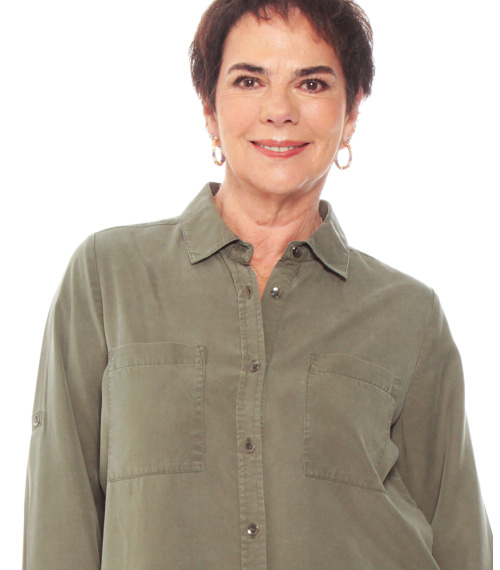 BLUSA MANGA LARGA TENCEL CON BOLSILLO DELANTERO