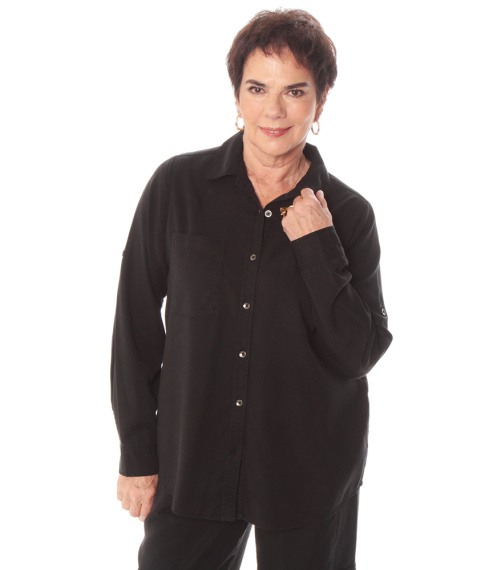 BLUSA MANGA LARGA TENCEL CON BOLSILLO DELANTERO