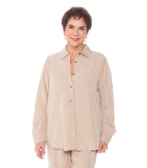 BLUSA MANGA LARGA TENCEL CON BOLSILLO DELANTERO