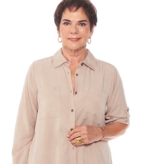 BLUSA MANGA LARGA TENCEL CON BOLSILLO DELANTERO