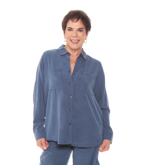 BLUSA MANGA LARGA TENCEL CON BOLSILLO DELANTERO