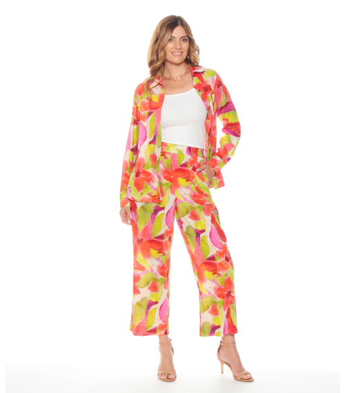 PANTALON DE LINO ESTAMPADO CON CINTURA ELASTICADA