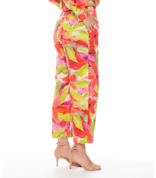 PANTALON DE LINO ESTAMPADO CON CINTURA ELASTICADA