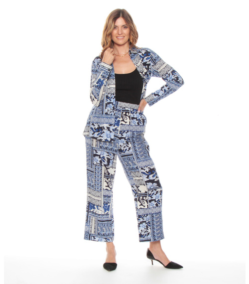 PANTALON DE LINO ESTAMPADO CON CINTURA ELASTICADA