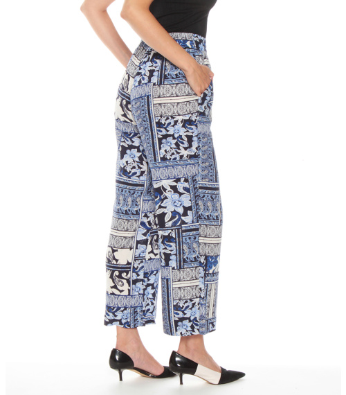 PANTALON DE LINO ESTAMPADO CON CINTURA ELASTICADA