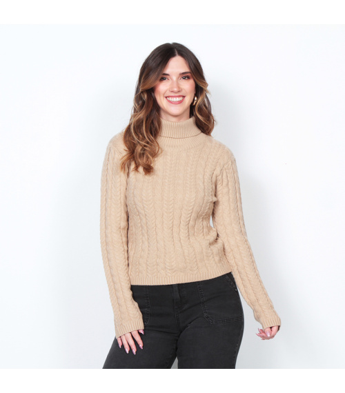 SWEATER MANGA LARGA SOLIDO CUELLO ALTO