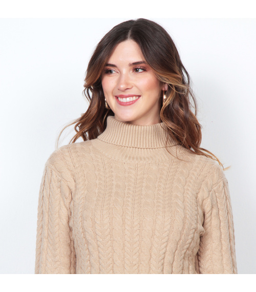 SWEATER MANGA LARGA SOLIDO CUELLO ALTO