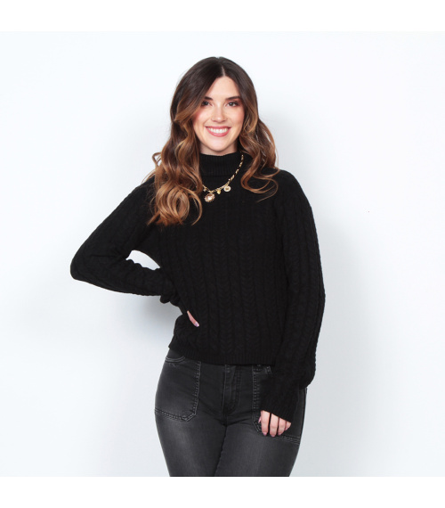 SWEATER MANGA LARGA SOLIDO CUELLO ALTO