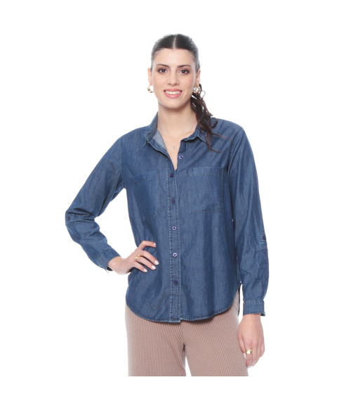 BLUSA MANGA LARGA LYOCELL ABOTONADA EN EL DELANTERO Y BOLSILLOS