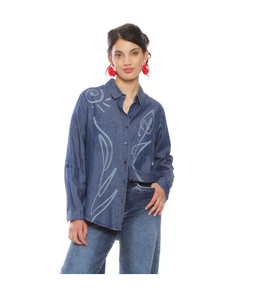 BLUSA DENIM CUELLO CAMISERO FLOR LASER