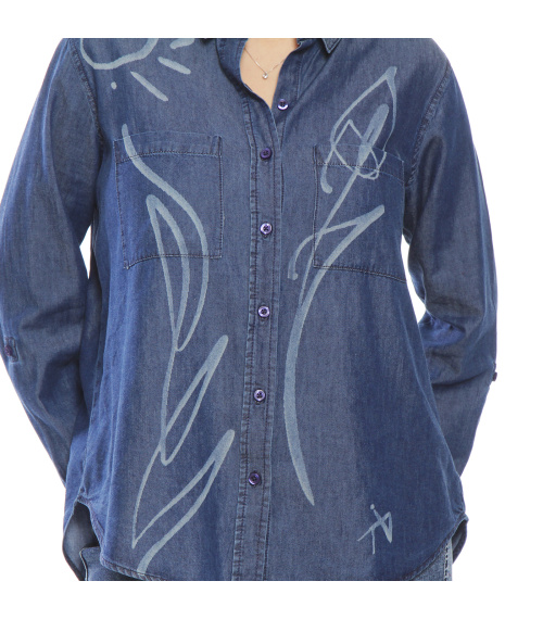 BLUSA DENIM CUELLO CAMISERO FLOR LASER