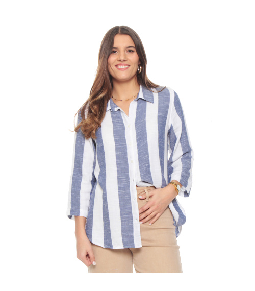 BLUSA MANGA LARGA LISTADA ABOTONADA EN EL DELANTERO