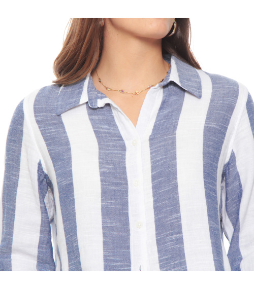 BLUSA MANGA LARGA LISTADA ABOTONADA EN EL DELANTERO