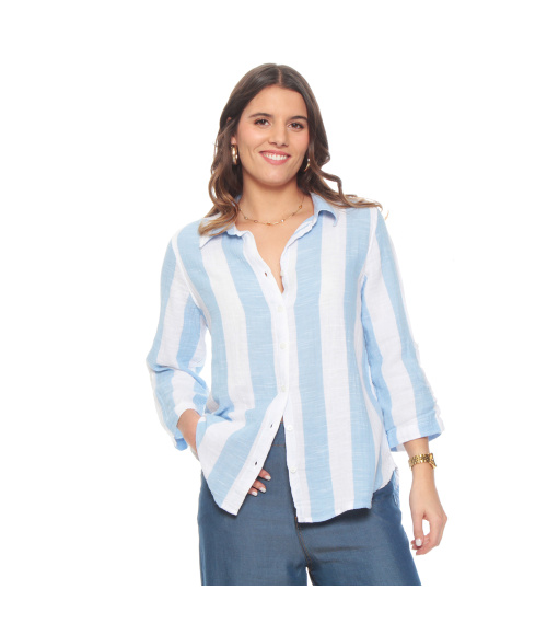 BLUSA MANGA LARGA LISTADA ABOTONADA EN EL DELANTERO