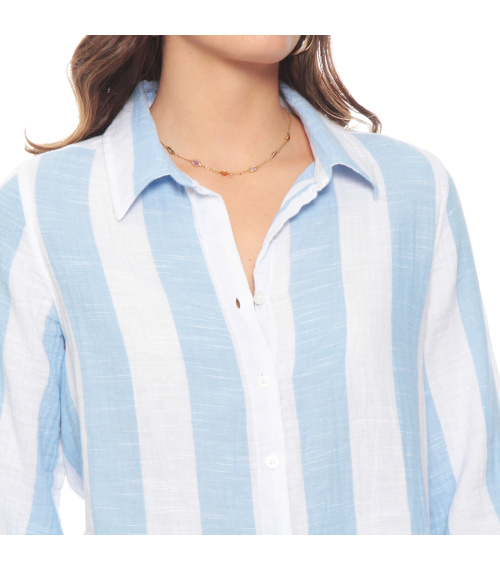 BLUSA MANGA LARGA LISTADA ABOTONADA EN EL DELANTERO