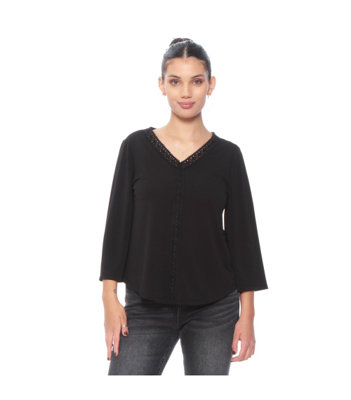 BLUSA MANGA 3/4 SOLIDO ESCOTE V CON APLICACION