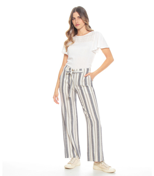PANTALON LISTADO BOTONES DELANTERO LAZO EN CINTURA AJUSTABLE