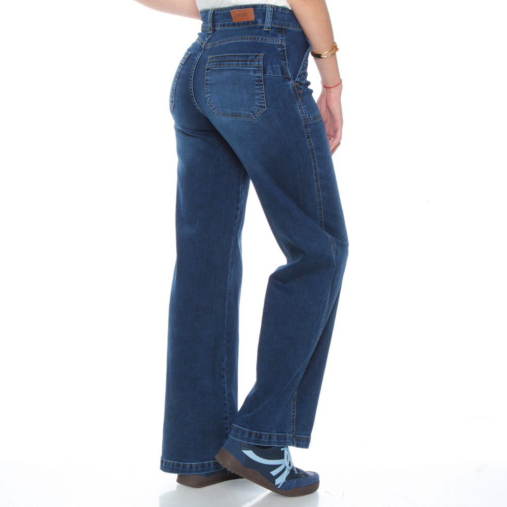 JEANS CARGO RECTO TIRO ALTO PUSH UP PRETINA BOTON