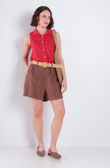 Short Tiro Alto Pretina Basica Elasticada Con Cinturon