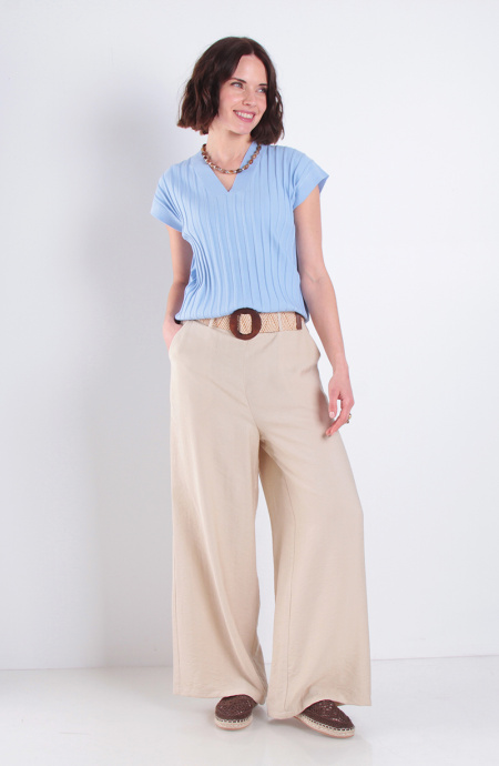 Pantalon Wide Leg Tiro Alto Pretina Basica Con Cinturon