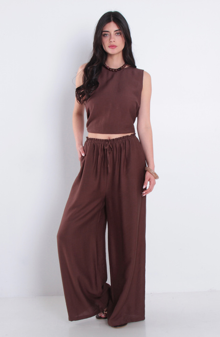 Pantalon Wide Leg Tiro Alto Pretina Media Elasticada
