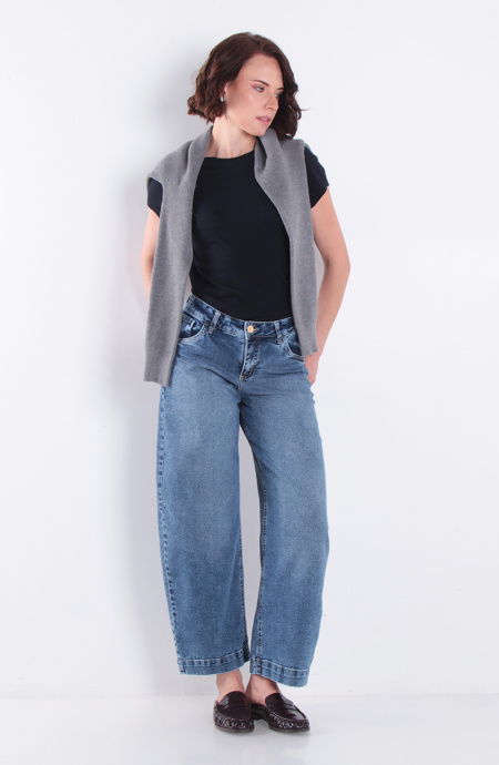 Jeans Balloon Tiro Medio Pretina Basica Un Boton