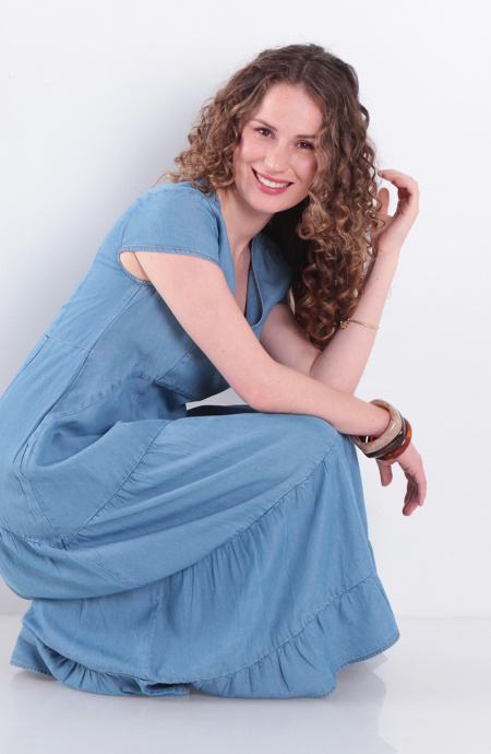 Vestido Tencel Manga Corta Con Corte Encintura Escote V