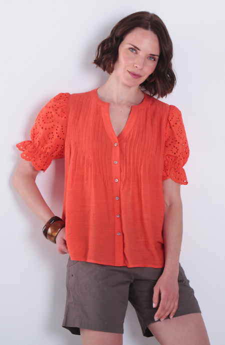 Blusa Manga Corta Abotonado En Delantero Escote V