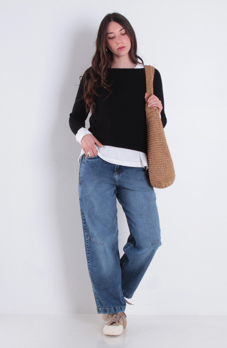 Jeans Balloon Tiro Alto Pretina Un Boton