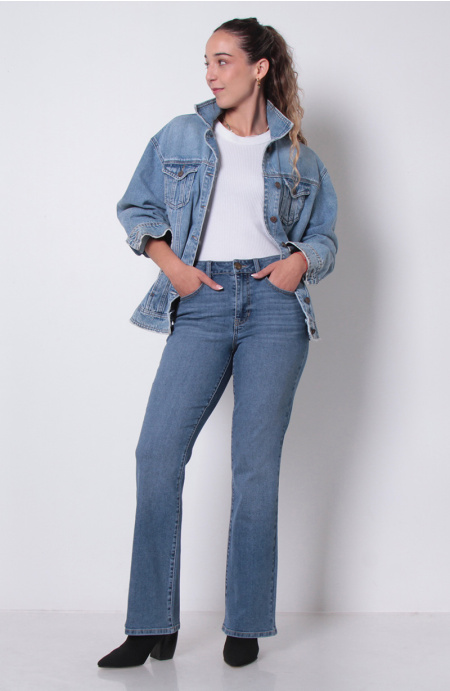 JEANS RECTO TIRO ALTO PRETINA BASICA 1 BOTON