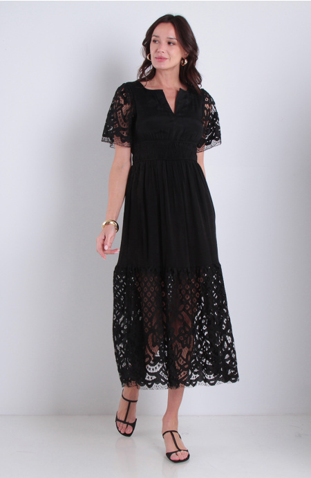Vestido Encaje Manga Corta Escote Redondo