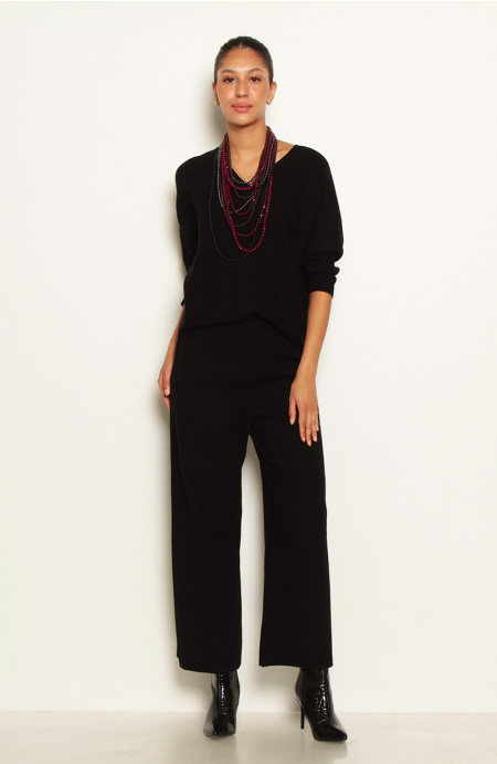 Conjunto Tejido Sweater Y Pantalon Wide Leg Tiro Alto Pretina Elastica