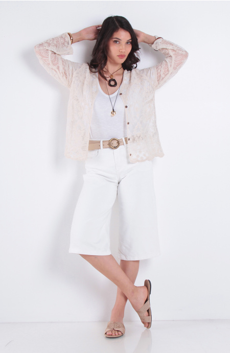 Blusa Brodery Manga 3/4 Escote V