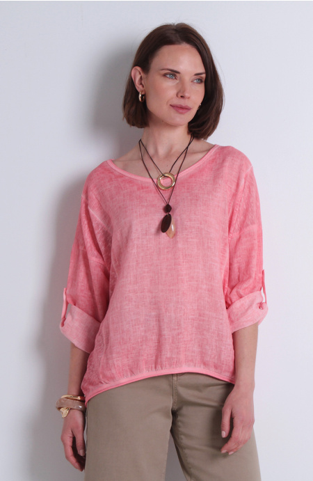 Polera Lino Manga 3/4 Escote V
