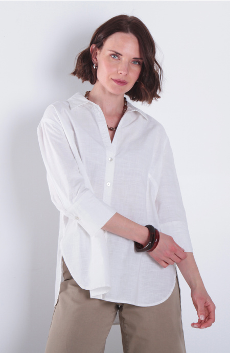 Blusa Manga 3/4 Lino Abotonada En Delantero