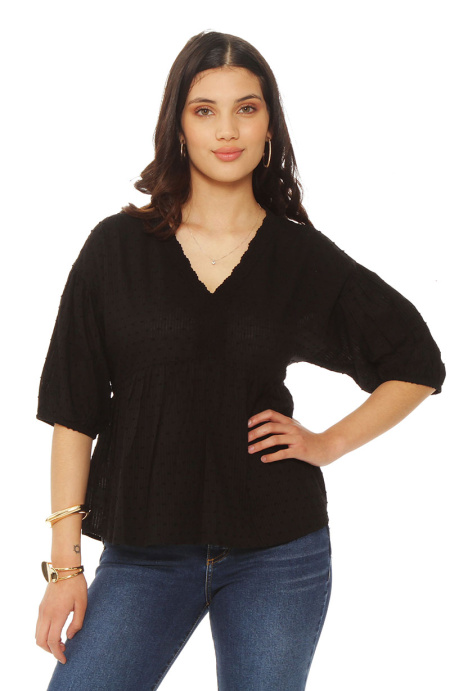 Blusa Manga Corta Brodery Escote V