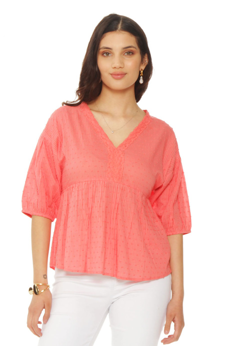 Blusa Manga Corta Brodery Escote V