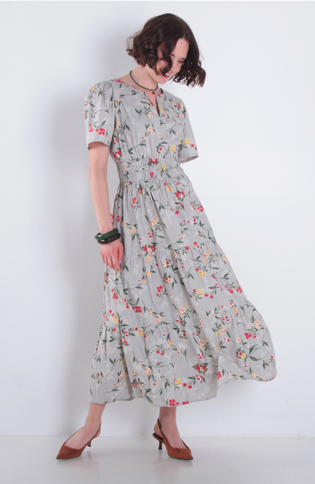 Vestido Estampado Manga Corta Escote V