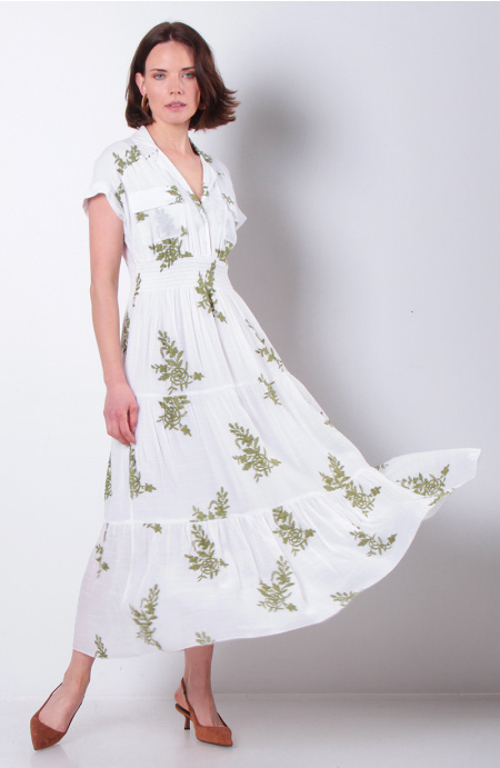 Vestido Bordado Marga Corta Con Bolsillo