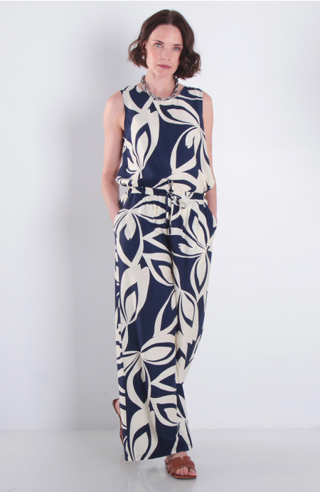 Pantalon Estampado Wide Leg Tiro Alto Pretina Media Elasticada