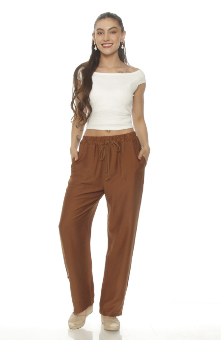Pantalon Wide Leg Cargo Tiro Alto Pretina Elasticada Y Lazo