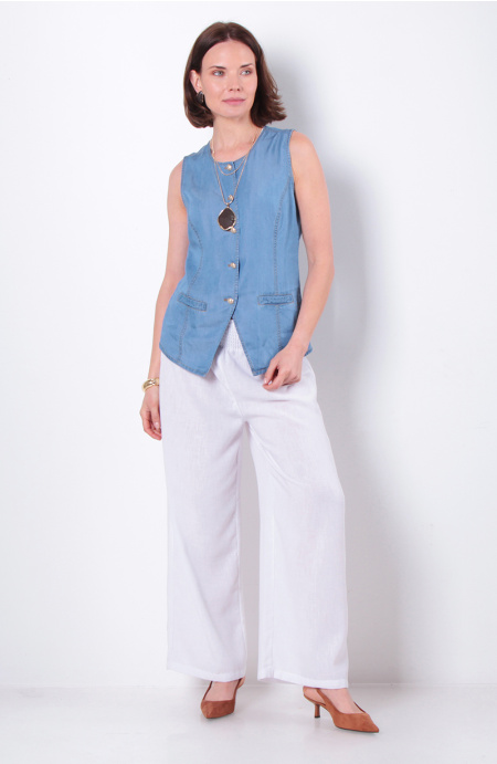 Pantalon Wide Leg Tiro Alto Pretina Elasticada