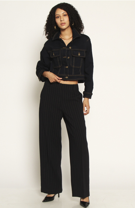 Pantalon Recto Tiro Alto Pretina Basica