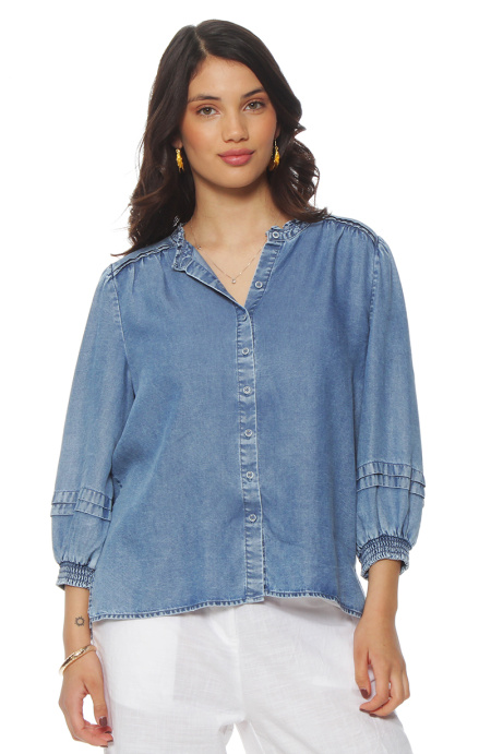 Blusa Manga Larga Lyocell Abotonada En Delantero