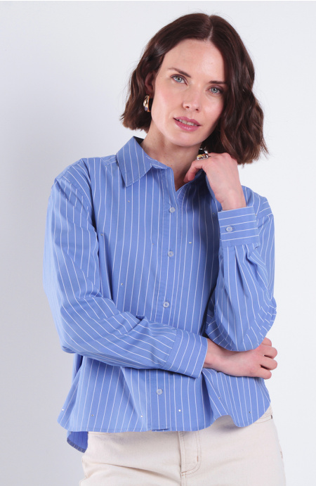Blusa Manga Larga Listada Abotonada En Delantero